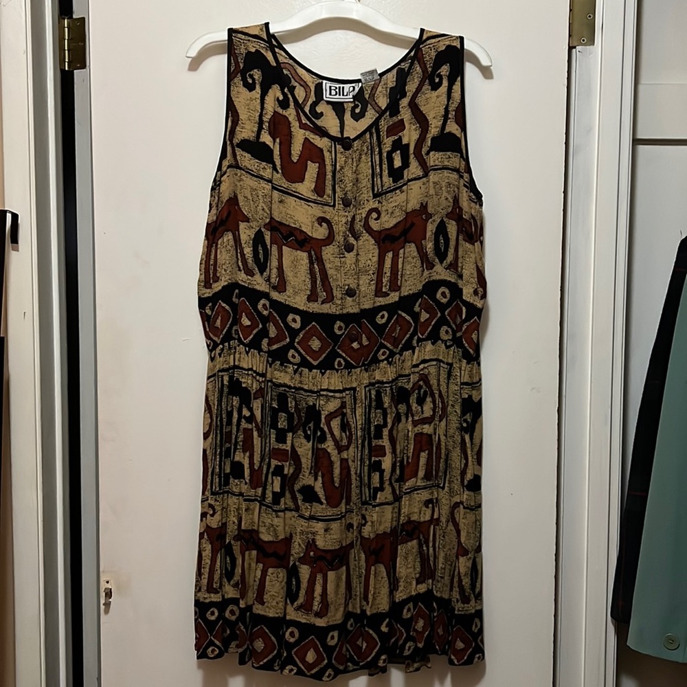 BILA Abstract tribal button front dress vintage side large